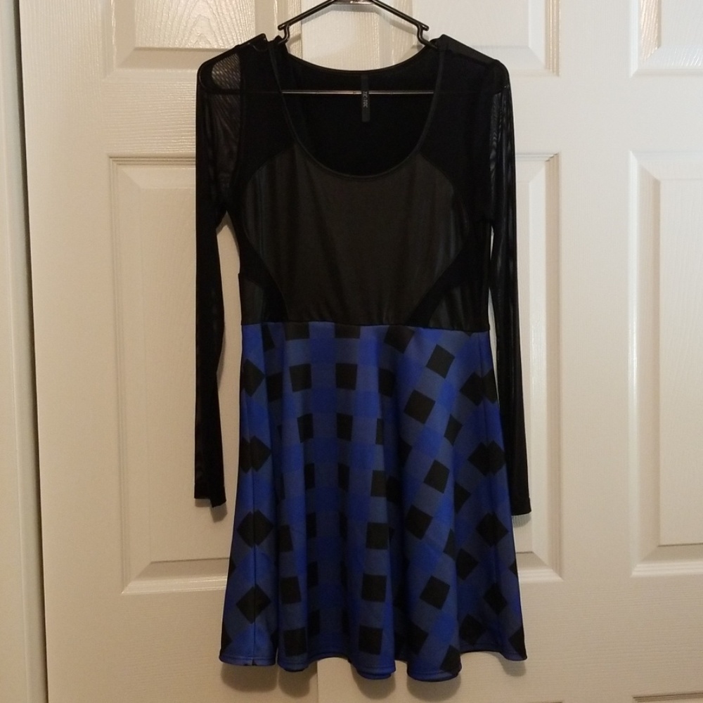 Tic Toc Long Sleeve Checkerd Pleather Dress
